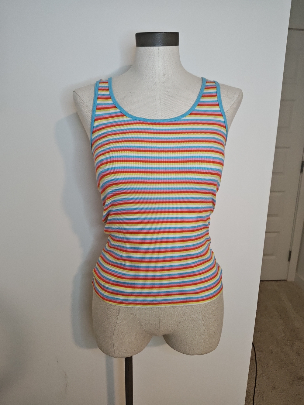Levi's Multicolor Rainbow Stripe Ribbed Tank with Sky Blue Trim